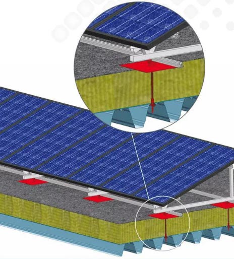 TPO光伏支架(基座)安裝進TPO屋面示意圖